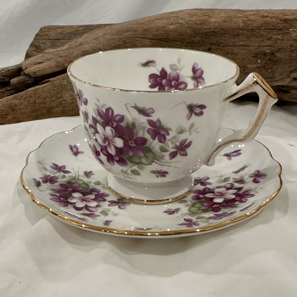 Rare Collectible Vintage Aynsley Violette Bone China Teacup and Saucer